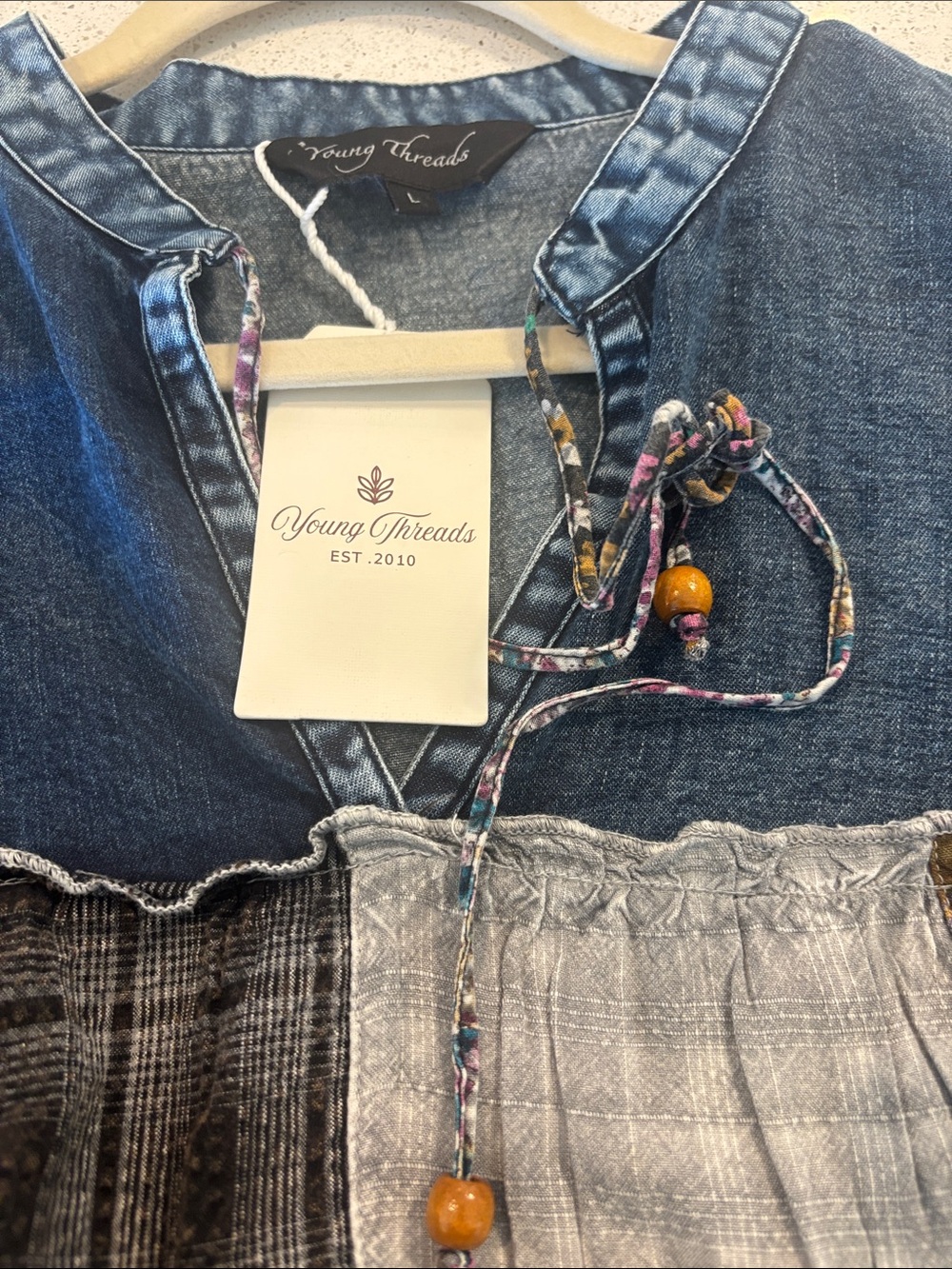 NEW Vintage-Inspired Patchwork Denim Tunic - Blue & Gray by Young Threads - Picture 6 of 6